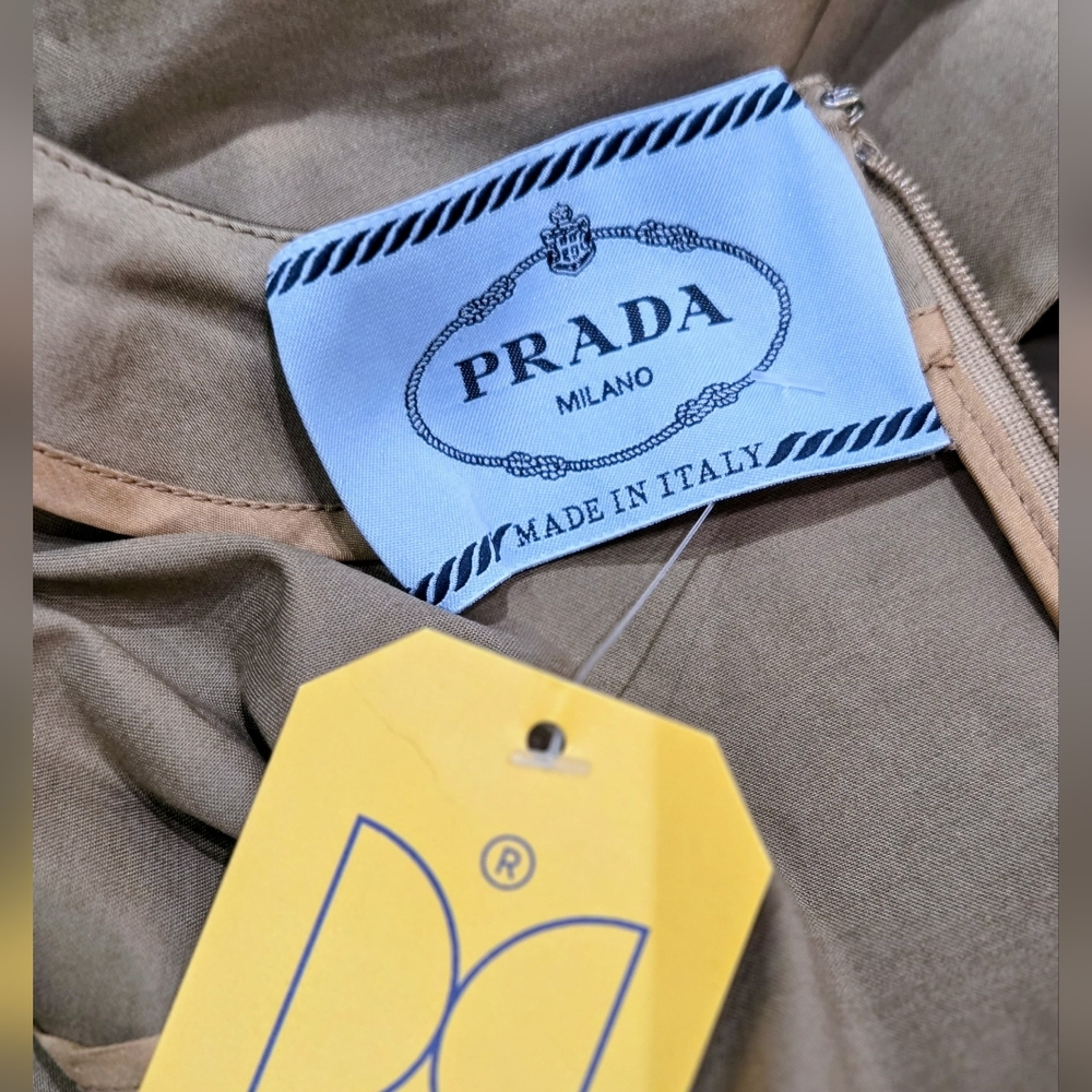 Prada Tan/Camel Midi Sleeveless Dress Women's Size S, NWT, Office Luxury, Cotton - Picture 8 of 12
